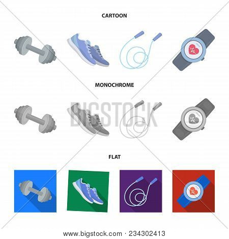 Dumbbell, Rope And Other Equipment For Training.gym And Workout Set Collection Icons In Cartoon, Fla