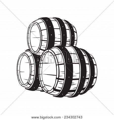 Wooden Whiskey Barrel. Hand Drawn Vector Illustration