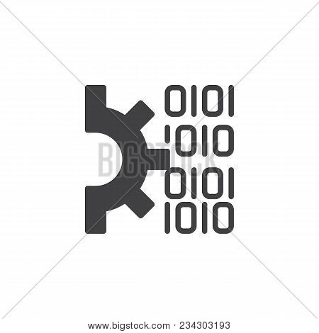 Gear And Binary Code Vector Icon. Filled Flat Sign For Mobile Concept And Web Design. Code Settings 