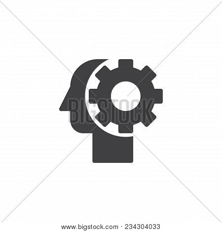 Gear In Head Vector Icon. Filled Flat Sign For Mobile Concept And Web Design. Thinking Process, Idea