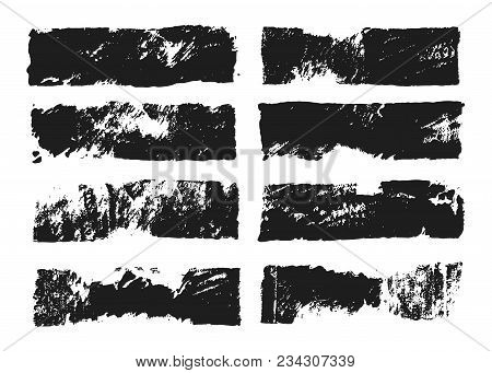 Abstract Black Smears Of Paint Isolated On White Background. Rectangular Spots Created With Paint Ro