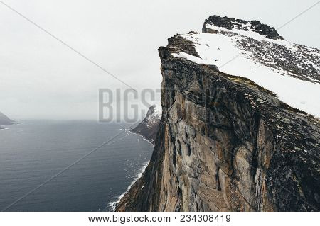 Winter View To Oksahornan In Steinfjord On Senja Island In The Sunset - Troms County, Norway