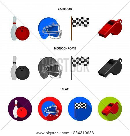 Bowl And Bowling Pin For Bowling, Protective Helmet For Playing Baseball, Checkbox, Referee, Whistle