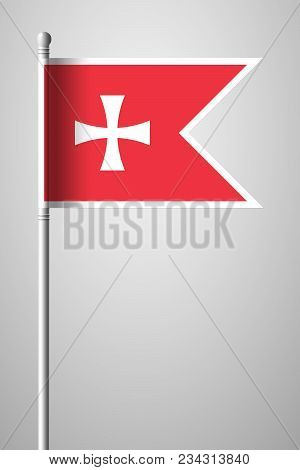 Historical Montenegrin Flag. National Flag On Flagpole. Isolated Illustration On Gray