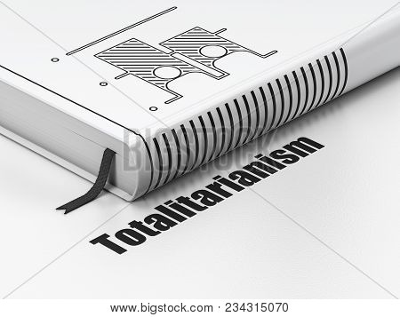 Political Concept: Closed Book With Black Election Icon And Text Totalitarianism On Floor, White Bac