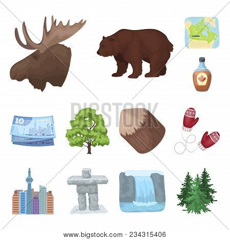 Country Canada Cartoon Icons In Set Collection For Design. Canada And Landmark Vector Symbol Stock  