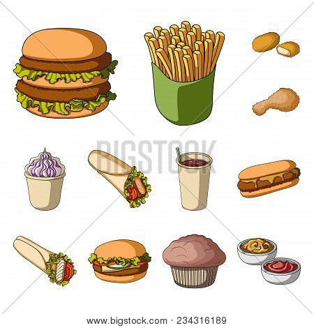 Fast Food Cartoon Icons In Set Collection For Design.food From Semi-finished Products Vector Symbol 