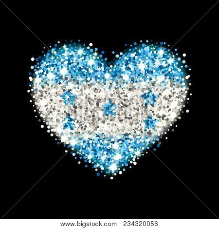 Republic Of Honduras Flag Sparkling Badge In Heart Shape. Icon With Honduran National Colors With Gl