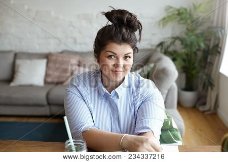 People, Lifestyle, Excess Weight And Body Positivity Concept. Cute Attractive Friendly Looking Young
