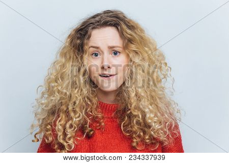 People, Emotions And Facial Expressions Concept. Adorable Young Woman Being Puzzled And Surprised, I