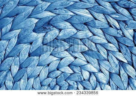 Round Straw Mat Texture In Navy Blue Tone. Abstract Background And Texture For Design.