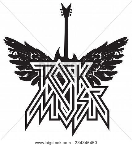 Rock Music - Vector Logo, Emblem, Label, Badge Or Design Element With Electric Guitar And Wings. Cre