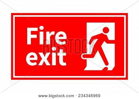 Emergency Fire Exit Red Sign With Running Man Isolated On White