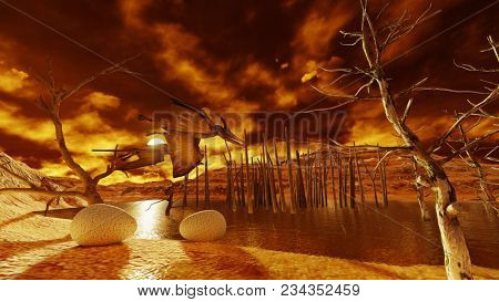 Egg and pterodactyl 3d rendering