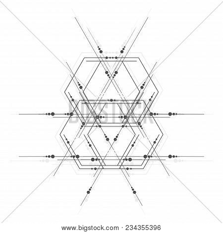 Technology Abstract Sacred Form Template With Connecting Lines And Dots. Connection Structure, Vecto