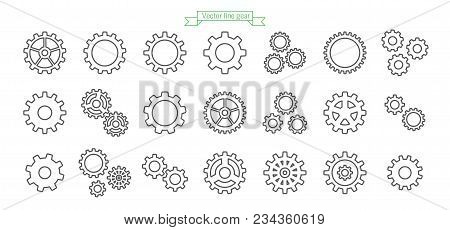 Gear Icon Line, Thin, Vector, Set, Icons, Design