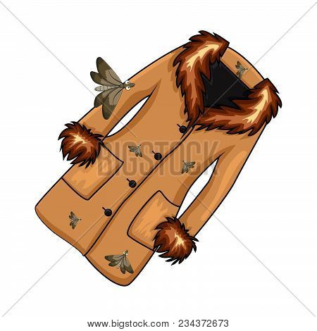 Cartoon Moth Eating Clothes Fur Isolated On White Background.