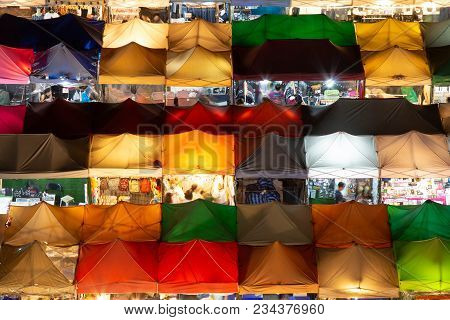 Bangkok, Thailand - 18 February 2018 : Colorful Food Stalls At 
