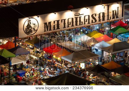 Bangkok, Thailand - 18 February 2018 : Colorful Food Stalls At 
