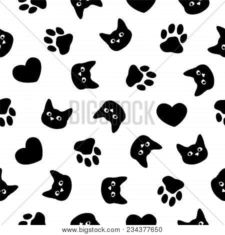 Seamless Patten. Cat, Paw, Heart