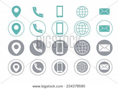 Turquoise And Grey Vector Business Card Contact Information Icons