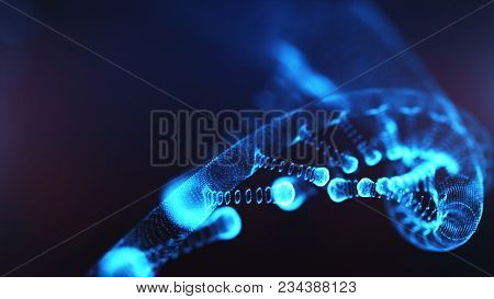 A Particulate 3d Rendered Dna On A Blue Bokeh Background