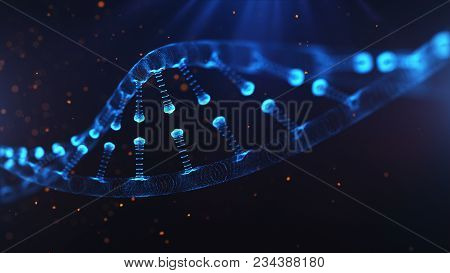 A Particulate 3d Rendered Dna On A Blue Bokeh Background