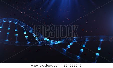 A Particulate 3d Rendered Dna On A Blue Bokeh Background