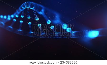 A Particulate 3d Rendered Dna On A Blue Bokeh Background