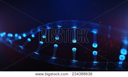 A Particulate 3d Rendered Dna On A Blue Bokeh Background