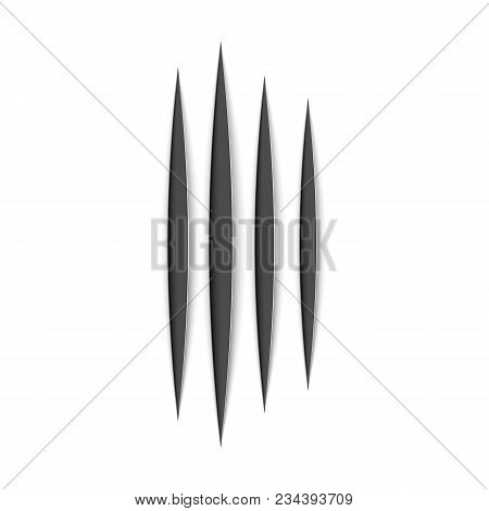 Black Claws Animal Scratch Scrape Track. Cat Or Tiger Scratches Paw Shape. Four Nails Trace. Vector 