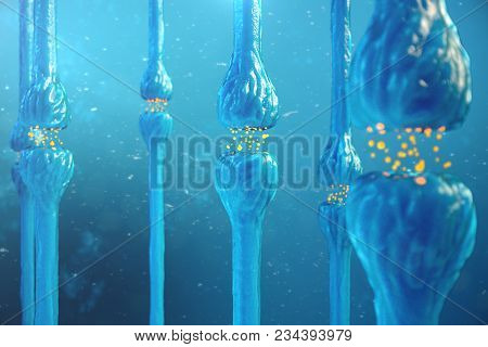 Synaptic Transmission, Human Nervous System. Brain Synapses. Transmission Synapse, Signals, Impulses