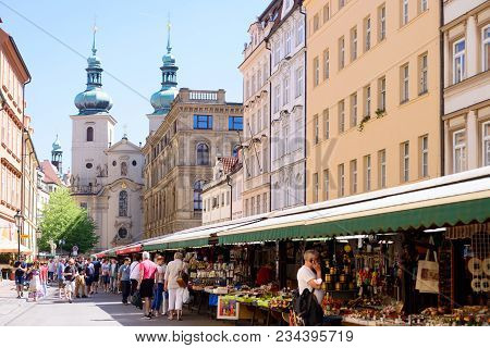Prague, Czech Republic - May 2017: Havelske Trziste - Havels Market. Permanent Marked In The Center 