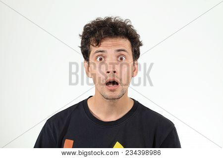Handsome Boy Surprising Of Something With Open Mouth