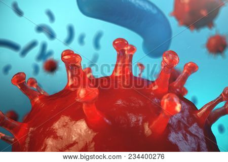 3d Illustration Pathogenic Viruses Causing Infection In Host Organism. Viral Disease Epidemic. Virus