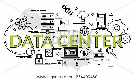Flat Colorful Design Concept For Data Center. Infographic Idea Of Making Creative Products..template