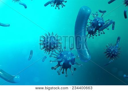3d Illustration Pathogenic Viruses Causing Infection In Host Organism. Viral Disease Epidemic. Virus