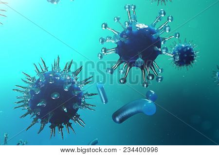 3d Illustration Pathogenic Viruses Causing Infection In Host Organism. Viral Disease Epidemic. Virus
