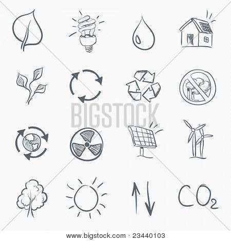 Skerch Eco Icon Set eristetty valkoisella taustalla. Vector EPS8.