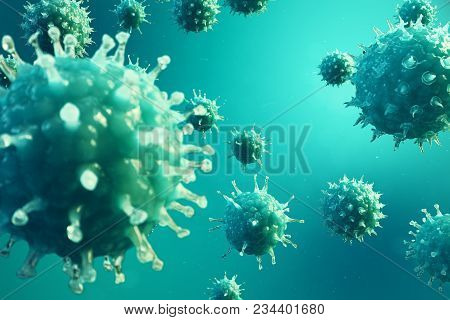 3d Illustration Pathogenic Viruses Causing Infection In Host Organism. Viral Disease Epidemic. Virus
