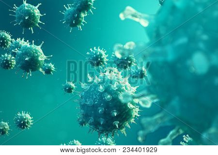 3d Illustration Pathogenic Viruses Causing Infection In Host Organism. Viral Disease Epidemic. Virus