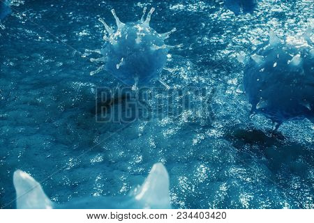 3d Illustration Pathogenic Viruses Causing Infection In Host Organism. Viral Disease Epidemic. Virus