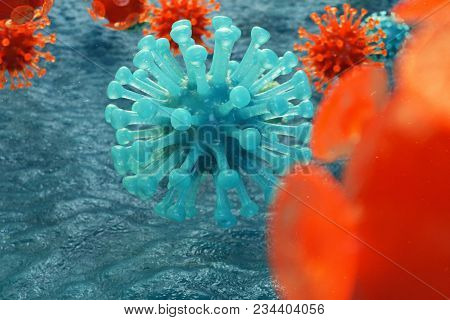 3d Illustration Pathogenic Viruses Causing Infection In Host Organism. Viral Disease Epidemic. Virus