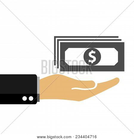 Pictograph Of Dollars In Hand Isolate From Background. Black And White Icon.