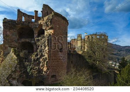 Beautiful View Of The Heidelberg Castlet On The River Side Of Neckar On March 31, 2018 In Heidelberg
