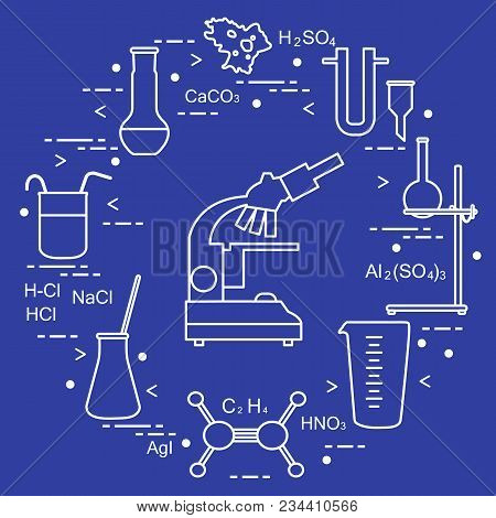 Chemistry Scientific, Education Elements: Microscope, Flasks, Tripod, Formulas, Beaker, Amoeba, Meas