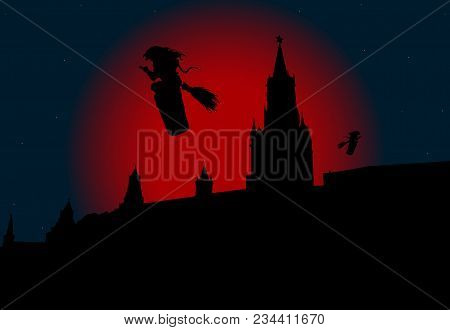 Black Witches Take Off From The Kremlin At The Dark Moonless Nights