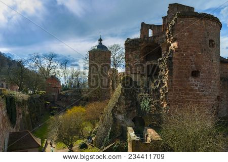 Beautiful View Of The Heidelberg Castlet On The River Side Of Neckar On March 31, 2018 In Heidelberg
