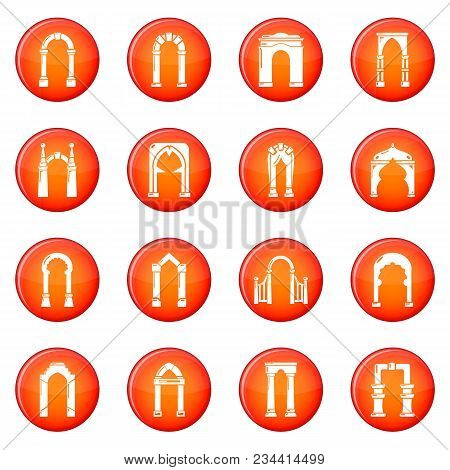 Arch Types Icons Set Vector Red Circle Isolated On White Background