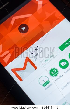 Ryazan, Russia - March 21, 2018 - Gmail App With Logo On A Display Of Tablet Pc